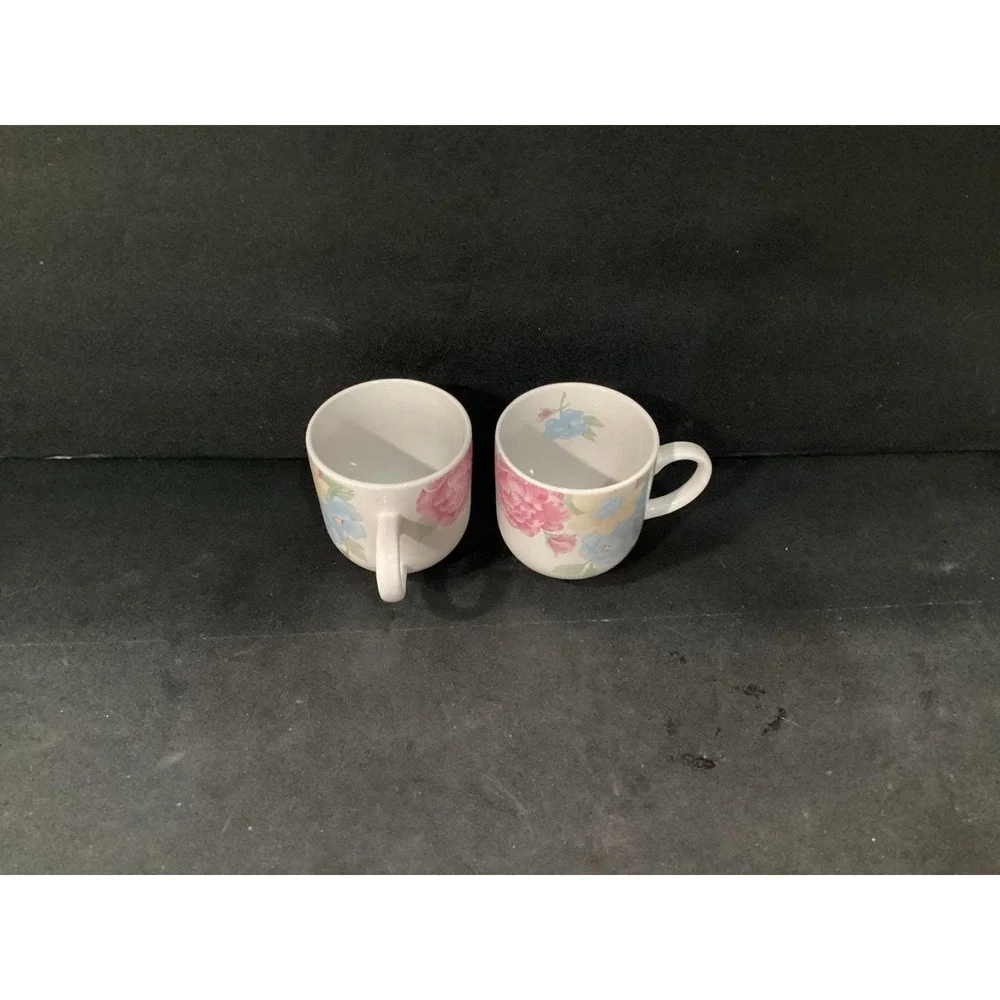 Tienshan Stoneware Floral Tea‎ Coffee Cups Set Of 2